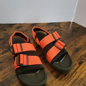 Astr Orange and Black Kids Outdoor Sandals with Double Straps
